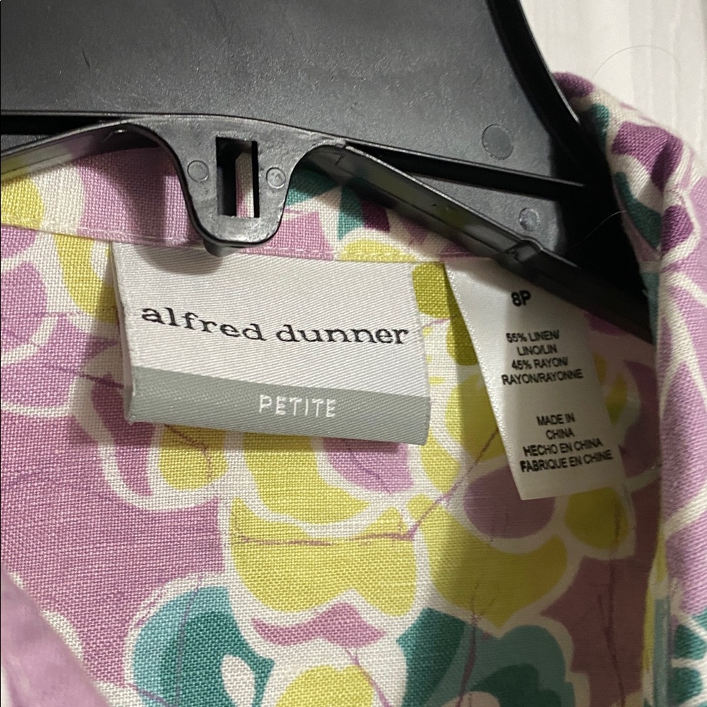 Alfred Dunner Purple & Green Floral Linen Blend Top blouse shirt size 8P - Picture 8 of 10